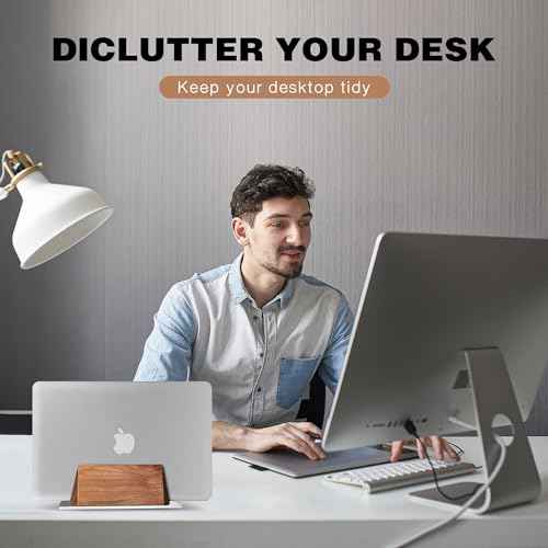 muso wood Vertical Laptop Stand, Walnut Laptop Holder Desktop Stand with Adjustable Dock Size, Wooden Laptop Stand for MacBook Pro and Other Laptops