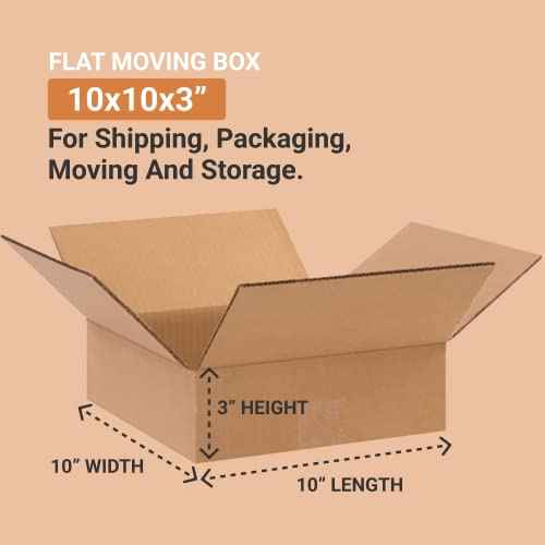 AVIDITI Shipping Boxes Flat 10"L x 10"W x 3"H, 25-Pack | Corrugated Cardboard Box for Moving, Mailing, Packing and Storage 10x10x3