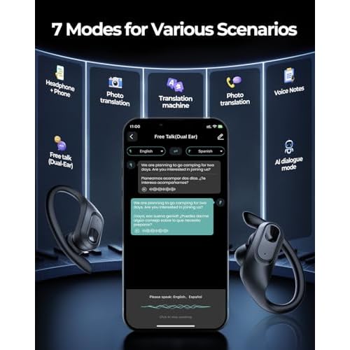 AI Translation Earbuds Real Time, 164 Language Translator Earbuds, 96H Playtime Translation Headphones, Noise Canceling, Audifonos Traductores Ingl?s Espa?ol for Business Meeting Travel Learning