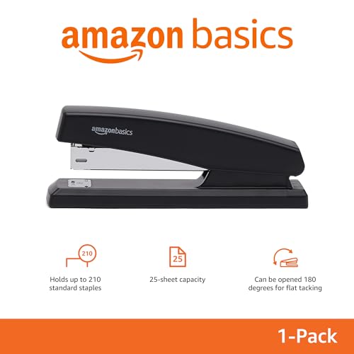 Amazon Basics Office Stapler with 1000 Staples, 25-Sheet Capacity, Non-Slip Base – 1-Pack