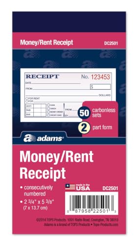 Adams 3-Pack Money & Rent Receipt Books, 2-3/4 x 5-3/8, 2-Part White/Canary, 50 Sets Each