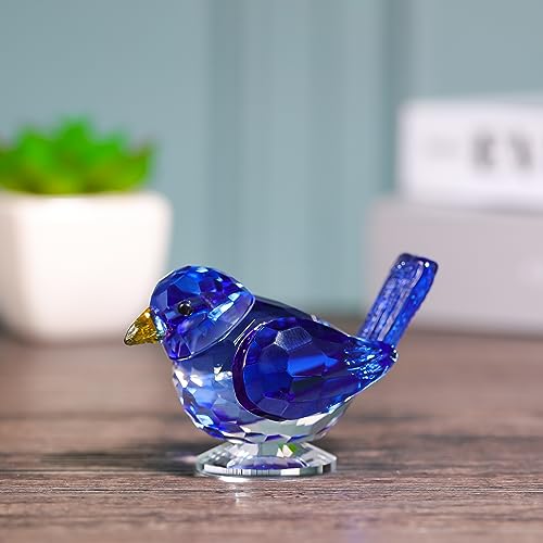 Qianwei Blue Crystal Bird Figurine Handmade Glass Collectible Decor
