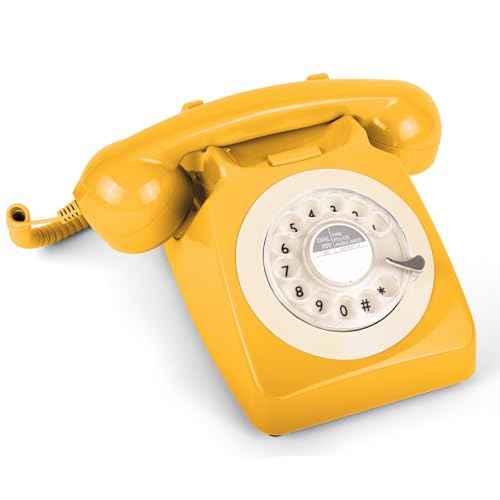 746 Rotary 1970s-style Retro Landline Phone - Curly Cord, Authentic Bell Ring (Mustard)