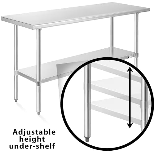 KUTLER Stainless Steel Table 24 x 60 Inches, NSF Heavy Duty Commercial Kitchen Prep and Work Table with Undershelf for Restaurant, Hotel, Home