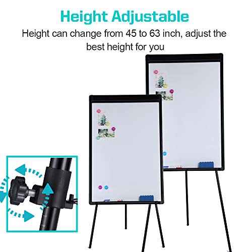 Dry Erase Easel 36" x 24", Height Adjustable Magnetic White Board with Tripod Stand, Office Presentation Board with 25 Sheets Flipchart Paper Pad, Magnets & Eraser, Black