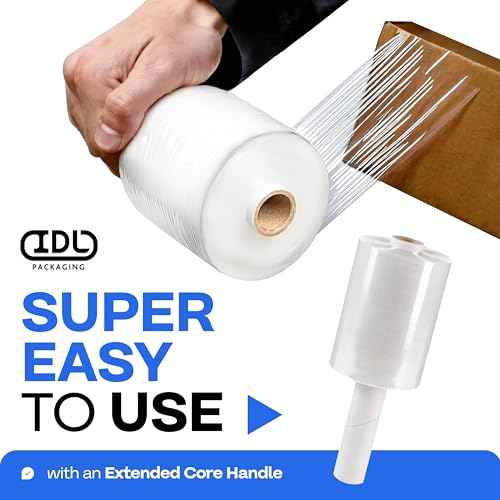 IDL Packaging - F-51-4 5" x 1000' 80 gauge Bundling Stretch Wrap Rolls with Extended Core Handle, Clear (Pack of 4)