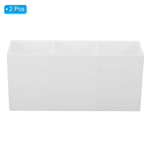 PATIKIL 3 Compartments Clear Acrylic Pen Holder, 2 Pack Pencil Holder Pen Organizer Pencil Cup Makeup Brush Holder Square for Countertop Desk, White
