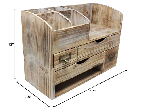 Executive Office Solutions Large Adjustable Wooden Office Desk Organizer For Desktop, Tabletop, or Counter – Wood Storage Shelf Rack – For Office Supplies, Desk Accessories, or Mail - Barnwood (WO13)