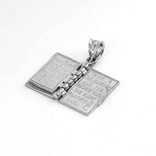 Religious Jewelry Polished Sterling Silver 3D Holy Bible Book w/Lord's Prayer Pendant Necklace
