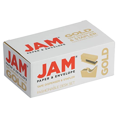 JAM Paper Gold Office & Desk Combo Set - 1 Stapler & Tape Dispenser, 2 Pack