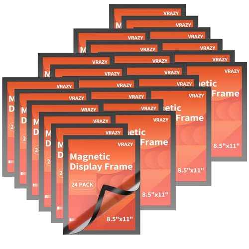 24Pack Magnetic Sign Holder 8.5 x 11 Wall Mount, Self Adhesive Display Magnetic Picture Frames Sheet With Strong Magnet Border for Window/Door/Fridge, Document Poster Paper Holders for Home Office Store, Black