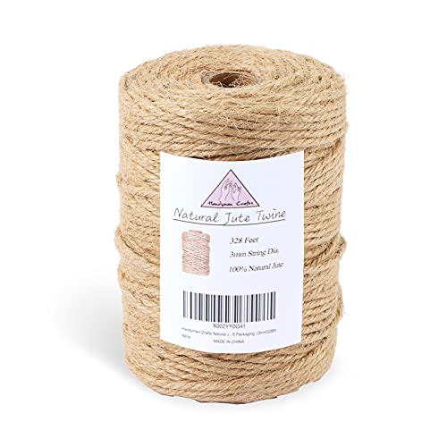 Handyman Crafts 3mm Natural Jute Twine Rope – 328ft, Eco Friendly Garden & DIY String