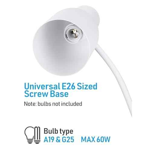 TORCHSTAR Metal Desk Lamp Aesthetic, Vase Shape Design, E26 Base, Max 60W Modern Goose Neck Task Desk Lamp with On/Off Switch, White, for Bedroom, Nightstand, Home Office, Bulb Not Included