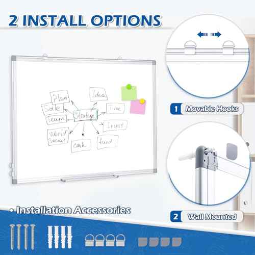 DOLLAR BOSS Dry Erase Whiteboard, 30 x 20 Inch Double-Sided Magnetic White Board for Wall Silver Aluminum Frame for Office School Home with 8 Magnets 4 Markers 1 Eraser 1 Detachable Pen Tray