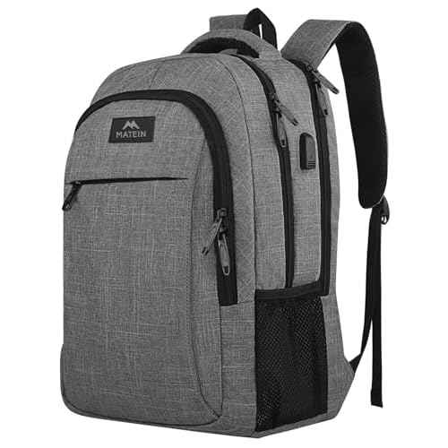 MATEIN Travel Laptop Backpack, Business Anti Theft Slim Sturdy Laptops Backpack with USB Charging Port, Water Resistant College School Computer Bag Gift for Men & Women Fits 15.6 Inch Notebook, Grey