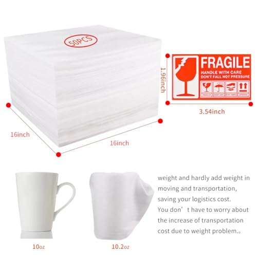 Moving Supplies, 16"x16" 50 Pack Cushion Foam Pouches, Packing Supplies for Moving and Storing, Foam pouches for Packing Dishes, Glasses, Cups. (16''x16'' 50pc Foam Pouches)