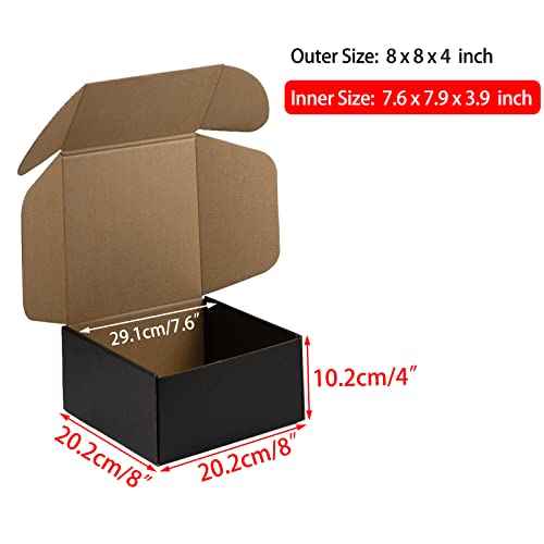 8x8x4 Inches Shipping Boxes Pack of 25, Packaging Corrugated Cardboard Mailer Boxes for Small Bussiness, Black