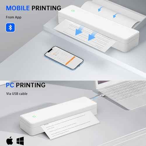 Portable Printer, Portable Printers Wireless for Travel, Inkless-Thermal-Small-Printer, Support A4&A5 & 8.5 x 11inch Thermal Papers, Support iOS, Android, Windows