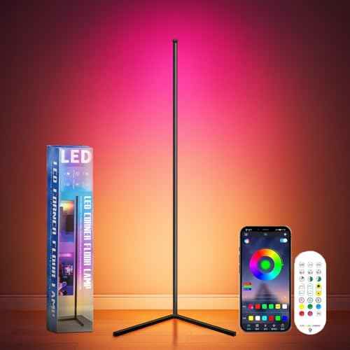 YHW RGB Corner Floor Lamp, Smart App and Remote Control Color Changing Ambience Light Music Sync, LED Lamp with 16 Million Colors for Bedroom, Living Room Gaming Room.