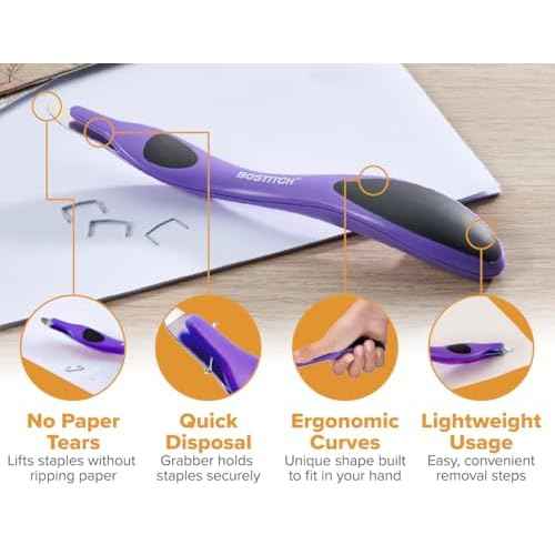 Bostitch Professional Magnetic Easy Staple Remover Tool - 3 Pack Neon Colored Staple Puller Stick for Office Home & School.