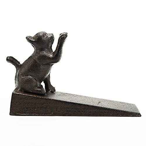 Sungmor Heavy Duty Cast Iron Cat Door Stops | Decorative Cute Animal Statue Metal Door Stopper Wedge with Non-Slip Mat | Solid & Antique Style Windproof Door Holder for Patio Yard Garden Farmhouse