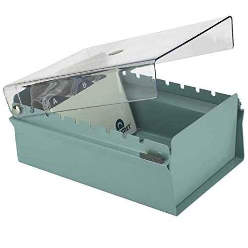Acrimet 3 x 5 Card File Holder Organizer Box Metal Base Heavy Duty (AZ Index Cards and Divider Included) (Green Color with Clear Crystal Plastic Lid Cover)