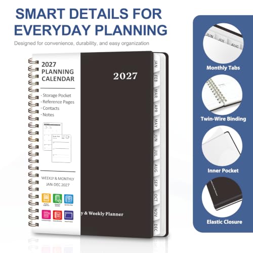 VALOME 2027 Weekly & Monthly Academic Planner, Black, 6.3x8.5 inches, Jan-Dec