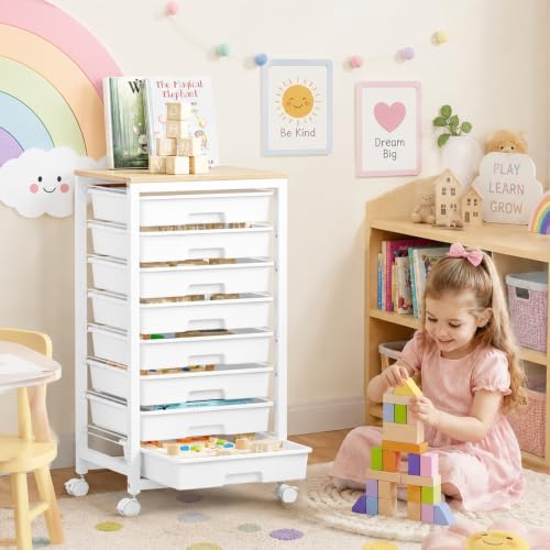 SYKIARIOL Rolling Cart with 8 Drawers - White, 31.18"H