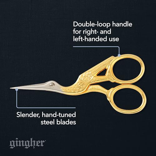 Gingher 3.5-Inch Stork Embroidery Scissors - Gold for Thread & Fabric, Model 3.5"