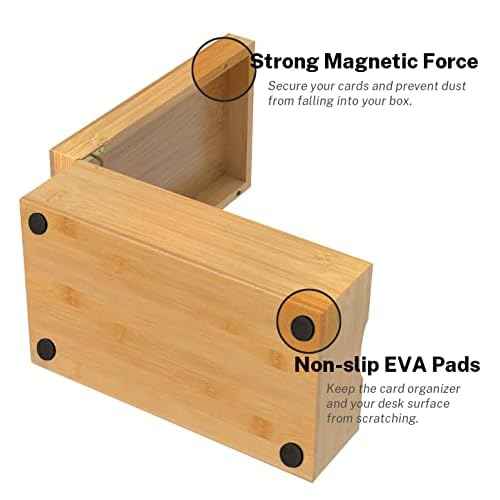 Neando Bamboo Recipe Card Organizer for 4x6 Cards ? Wooden Index Card Storage Box with Lid, 4 Compartments, 600-Card Capacity, Includes 20 Tabbed Guides ? Natural Kitchen Filing System