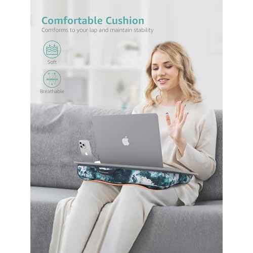 Lap Desk, Lap Desk with Cushion, Fits up to 15.6-inch Laptop, Pillow Designed, Portable Laptop Stand with Tray, Pad & Phone Holder, Home Office for Bed/Couch/Car/Reading/Writing, MillHome (S, Waves)