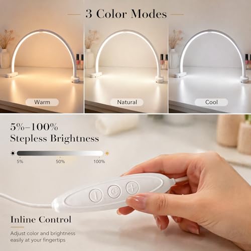 Welltell 23 Inch White Half Moon LED Nail Light with Foldable Height-Adjustable Base