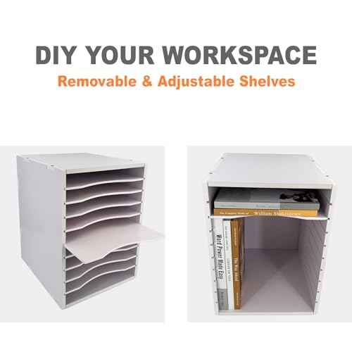 10-Tier File Sorter Organizer for Desk, Desktop Organizer with Adjustable Lettry Tray, Paper Sorter for Office School Home (White)