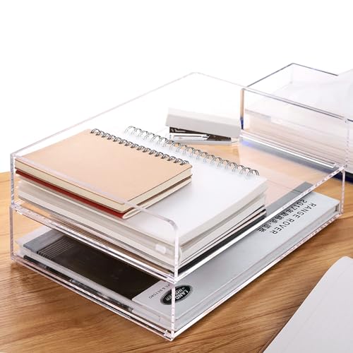 Paper Tray Organizer Clear Acrylic Desk Organizers and AccessoriesOffice Supplies Organization Stackable File Holder-Art Storage for School Classroom Workspace Letter Tray-2 Pack/2 Tier¡¦