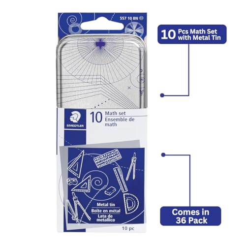 STAEDTLER 10-Piece Math Drawing Set with Metal Compass & Ruler - 36 Pack