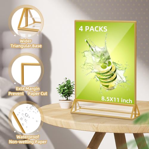 PPH-Sisy Acrylic Sign Holder 8.5x11 Double Sided Display Stand Gold 4 Pack