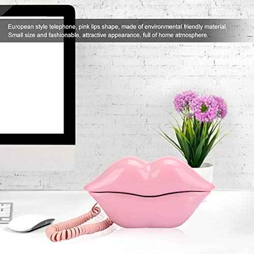 Corded Lips Telephones, European Style Landline Phone Home Desk Telephone Fashionable Sexy Pink Lips Shape Desktop Landline Phone Wired Telephone Decoration for Home, Office, Shops (Pink)