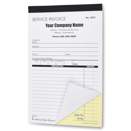 Custom Service Invoice Carbonless Duplicate Books, 2-Pack, 50 Sets Each