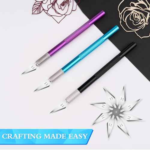 Exacto Knife, 3 Exacto Knives with 30 Exacto Blades #11, Craft Knife, Hobby Knife, Precision Knife, Exacto Knife Set for Crafts, Arts, Modeling, Scrapbooking (Purple-Blue-Black)