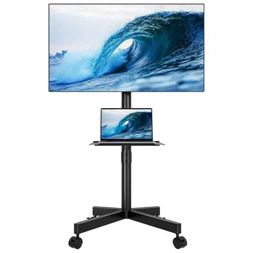 BONTEC Mobile TV Stand for 23-60 Inch TVs, Rolling TV Stand with Locking Wheels, Adjustable Height, Media Shelf, Max VESA 400x400mm, Holds Up to 88lbs