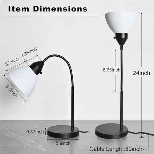 LED Desk Lamp for Home Office, 3 Levels Dimmable Reading Light, Flexible Gooseneck Table Lamp for Bedside Office, Rotary Switch Control, Desk Lamp for College Dorm Study Lamp, Bulb Included, Black