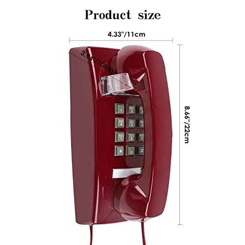 Retro Wall Phone, Sentno Vintage Wall Mounted Phones for Landline with Loud Mechanical Ringing, Wall Telephone with Ringtone and Handset Volume Control for Home, Office, Hotel and School (Red)