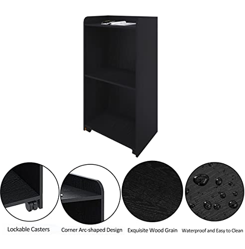 Gyger Podium Stand Portable with Wheels, Floor Lectern with Large Storage (Black) 41.34in