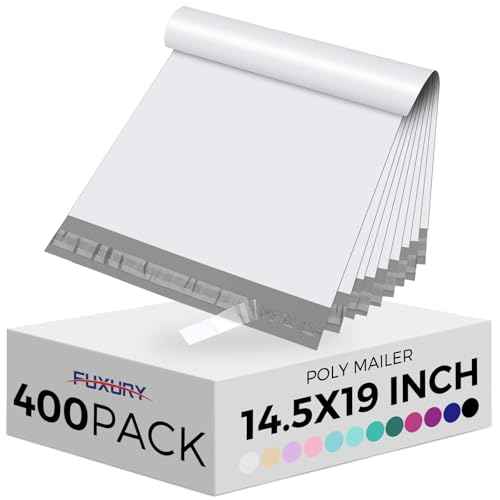 Fuxury Poly Mailers 14.5x19" 400Pcs Bulk Shipping Bags for Clothing Strong Adhesive Shipping Envelopes Waterproof Heavy Duty Packaging Mailing Bag for Small Business White Polymailers
