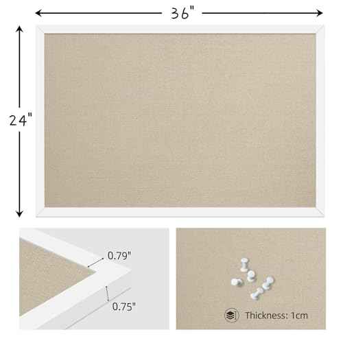 24x36 Inch Cork Board for Wall Hanging with Linen, Bulletin Board with Push Pins, Mounted Memo Message Board for Home Office Decor, Dorm Room Essentials, Classroom Organization