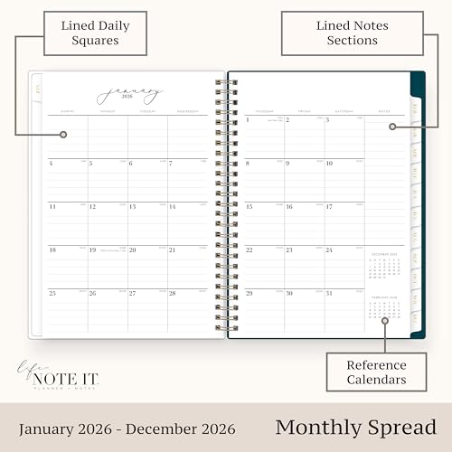Blue Sky Life Note It 2026 Weekly and Monthly Planner Notes, January 2026 - December 2026, 5.875" x 8.625", Clear Pocket Cover, Durable Twin Wire Binding, Storage Pocket, 50 Perforated Notes Sheets, Dania Dark