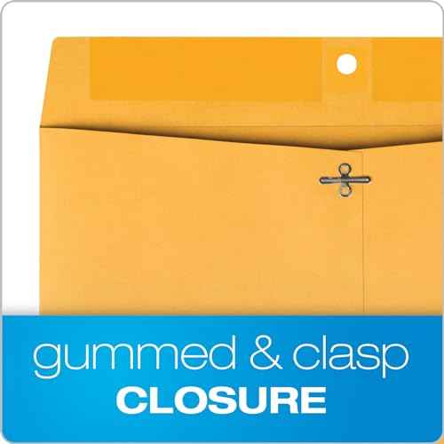 Quality Park Clasp Envelopes, 12 x 15-1/2 with Deeply Gummed Flaps for Permanent Secure Seal, Great for Filing, Storing or Organizing Documents, 28 lb. Brown Kraft, 100 per Box (QUA37910)