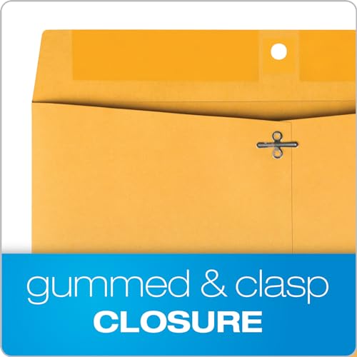 Quality Park 12 x 15.5 Clasp Envelopes with Gummed Flaps, Heavyweight Kraft, 100 Pack