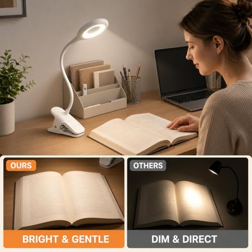 Rechargeable Clip-On Reading Light with 3 Color Modes & Adjustable Neck