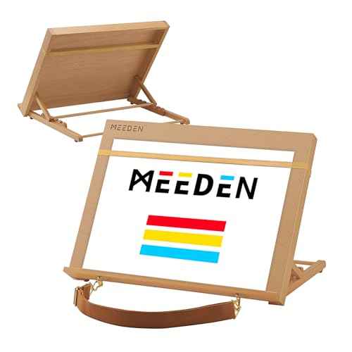 MEEDEN A3 Wooden Tabletop Easel for Painting, 5-Position Adjustable Drawing & Sketching Board with Shoulder Strap, Portable Beechwood Desktop Art Easel Stand for Adults, Artists, Beginners & Student